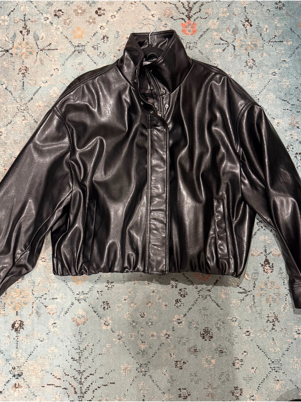 Zara Black Faux Leather Flight Jacket